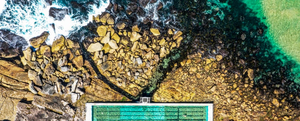 Aerial overlooking Freshwater Rockpool, Freshwater.
